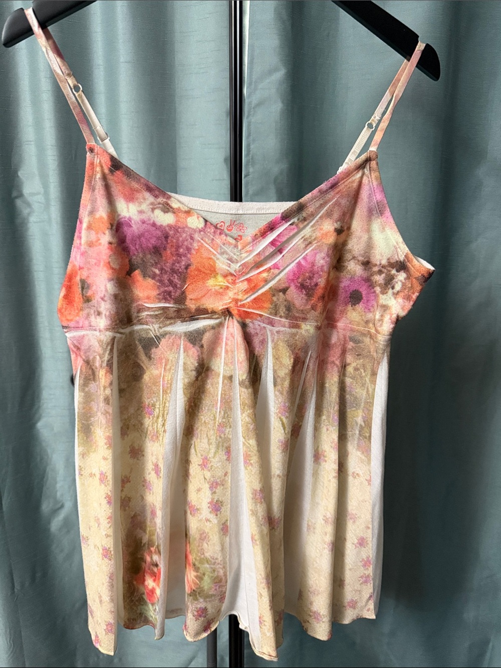 Mudd Floral Spaghetti-Strap Camisole in Pink & Cream